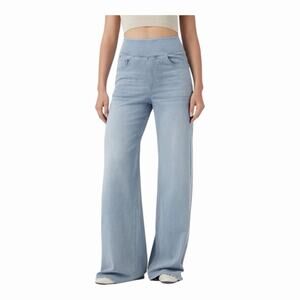 Halara Flex High Waisted Stripe Wide Leg Flowy Denim Jeans w/ Pockets Large NWOT